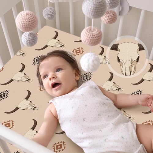 Image of VitalCozy 4 Pcs Aztec Western Crib Sheet Set Newborn Bedding Nursery Baby Sheets for Girl Boys Baby Gifts for Standard Crib and Toddler Mattresses, 52 x 28 x 8 Inches