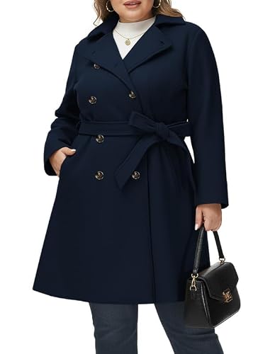 Hanna Nikole Manteau en laine pour femme Grandes tailles Manteau d'hiver à double boutonnage avec p… – Vignette