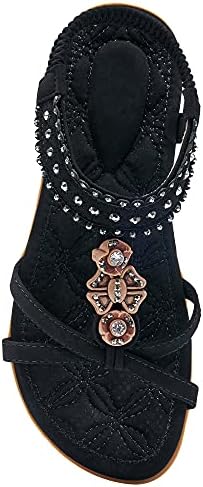 Alicegana Womens Sandals Shoes Comfort Walking with Non Slip on Casual Summer Beach Shoes Dress Ankle Elastic Jeweled Bohemian Flats