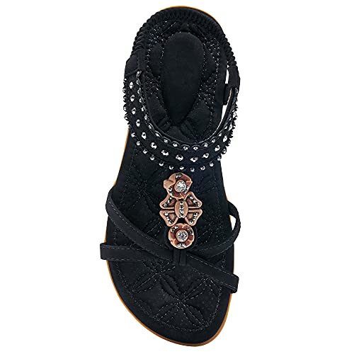 Alicegana Dressy Womens Sandals Summer: Comfortable Jeweled Bohemian Flats Sandals Women for Vacation & Wedding - Casual Walking Woman Shoes with Elastic Ankle Strap by Alicegana - Used condition - US$20.72