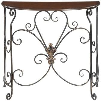 French Country Antique Black Metal Scrollwork, Barthes Console Table with Half-moon Tabletop Is the Perfect Spot to Display Your Favorite Accents