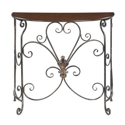 French Country Antique Black Metal Scrollwork, Barthes Console Table with Half-moon Tabletop Is the Perfect Spot to Display Your Favorite Accents