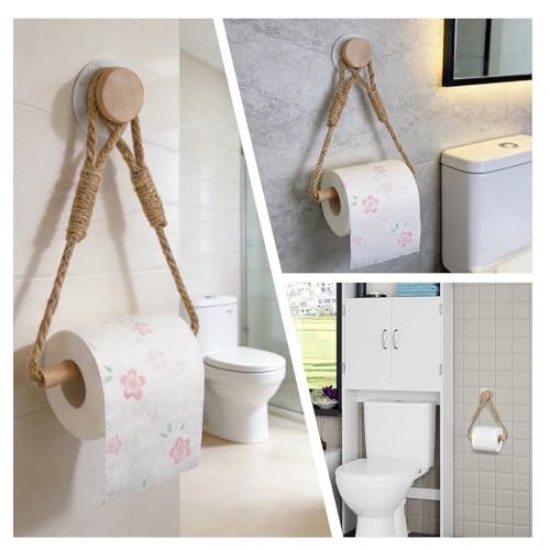 Porte-rouleau WC jute/bois sans perçage Kahaybeall