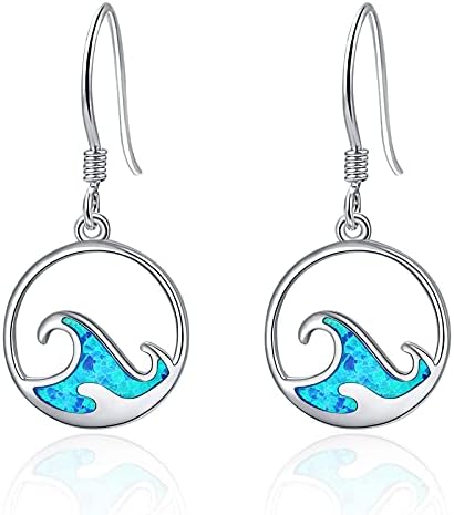 Blue Opal Wave Drop Earrings 925 Sterling Silver Ocean Sea Wave Dangle Earring Ear Jewellery Dangler Birthday Gifts For Women Girls