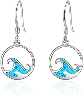 Blue Opal Wave Drop Earrings 925 Sterling Silver Ocean Sea Wave Dangle Earring Ear Jewellery Dangler Birthday Gifts For Women Girls