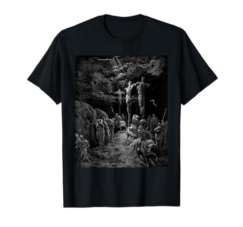 The Crucifixion of Jesus Gustave Dore Biblical Art T-Shirt, Men, Black, 3X-Large