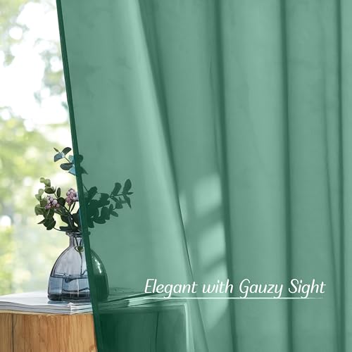 Image of NICETOWN Green Sheer Curtains for Chirstmas Day, Grommet Voile Sheer Window Treatments Airy & Elegant with Light Filtering for Kids Room /Living Room, Set of 2, W54 x L84
