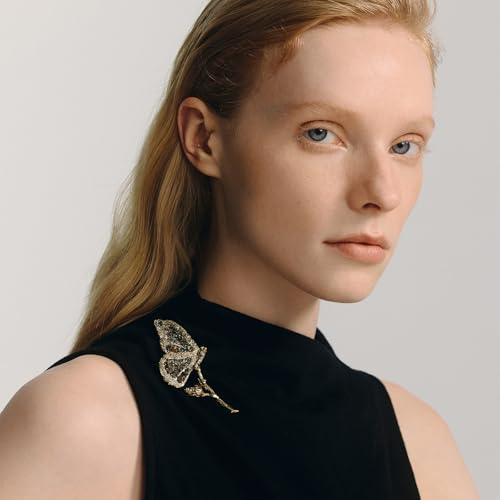 Image of SHE'S FREE STYLE JUST FOR YOU Vintage Butterfly Brooch, Artistic Copper Pin with Pure Crystal Accents, Nature Inspired Design Brooches and Pins for Women, Luxury Accessory