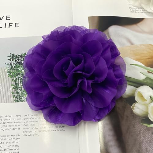 Dainty Fabric Flower Large Brooch for Women Elegant 3D Rose Floral Hair Clip Lapel Pins for Dresses Suit Wedding Party Dance Banquet Clothing Accessory Jewelry 15cm/5.9in (Purple) by NewZenro - Used condition - Image 4