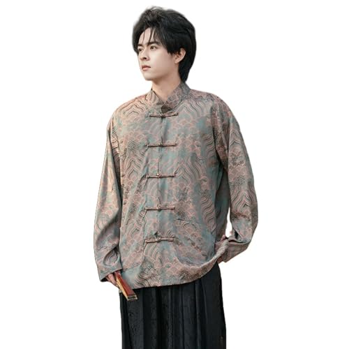 Chemise jacquard homme col montant manches longues coupe ample USTZFTBCL