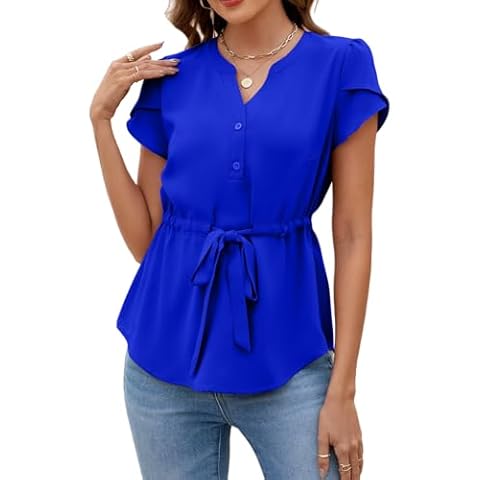 VIMPUNEC Womens Peplum Dressy Casual Blouses Summer TrendyTops Business Work Button Down Top Sapphire Blue L Cover