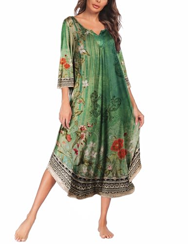 Ekouaer Long Nightgown for Women 3/4 Sleeves Nightshirt Maxi Sleep Dress Plus Size Loungewear Full Length Sleepwear