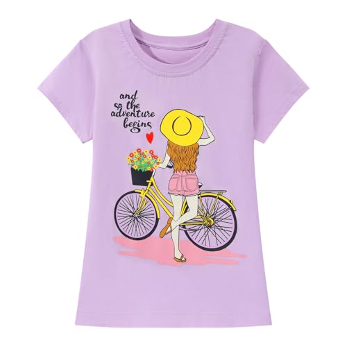 Image of HILEELANG Girl Short Sleeve Tee Shirts Cotton Casual Summer Graphic Tops T-Shirts Multipack