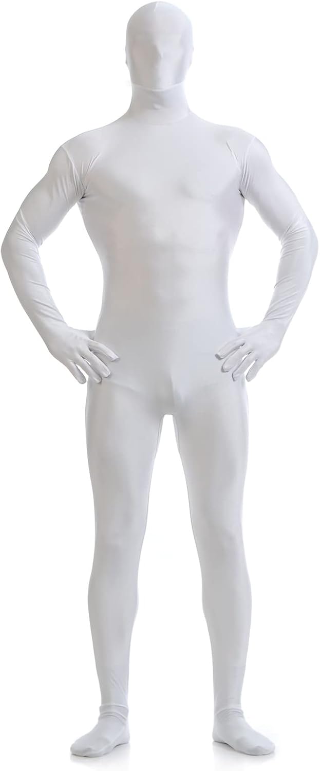 Men's Full Body Unitard with Mask Long Sleeve Zipper Back Jumpsuit One Piece Bodysuit Costume Second Skin Dancewear