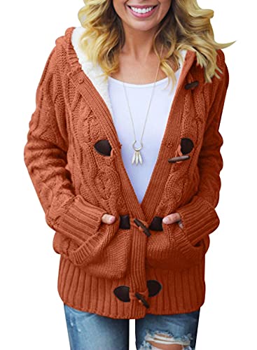 Image of Dokotoo Women's Sweaters Winter Hooded Cardigans Button Up Cable Knit Coats Jackets Outerwear with Pockets
