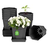 Blumentopf 10cm Durchmesser, kleine Pflanztöpfe Anzuchttöpfe Kunststoff Blumentöpfe mit Untersetzer für Blumen und Pflanzen Anzucht Sukkulenten übertopf Pflanztopf pflanzentopf 12 Stück (Schwarz)