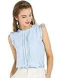 Allegra K Women's Ruffled Trim Sleeveless Loose Pleated Plain Blouse Top Medium Blue