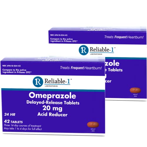 Omeprazole 20mg Heartburn Medicine by Reliable 1 Laboratories | Delayed Release Acid Reducer Tablets for GERD, Stomach Relief and Frequent Heartburn | Pack of 2 Boxes 42 Tablets Each