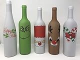 Holiday Gear Christmas Wine Bottle Covers & Decorations Wine Skins ~ Unique Holiday Wine Decor ~ Set of 5 Christmas Wine Bottle Covers