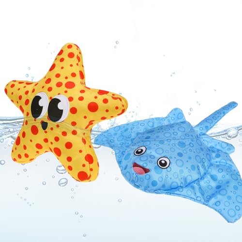 PUPTECK Floating Pool Toys for Dogs - 2 Pack Squeaky Pet Water Toys for Fetch & Training, Interactive Summer Outdoor for Large Small Medium Dogs, Starfish & Manta Ray