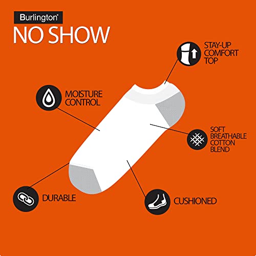 Burlington Mens Comfort Power Men's No Show By Burlington Casual Sock, White, Shoe Size 6-12 Us #TOP2