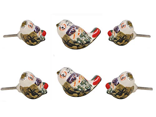 TRINCA-FERRO Set of 6 Multicolor Animal Birds Shape Ceramic Kids Drawer Knobs Kitchen Cabinets Laundry Room Closet Doors Knobs for Interior/Exterior | Office | Bedroom | Bathroom | Kitchen |