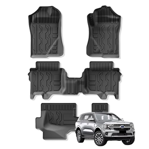 Floor Mats for Ford Everest 2022 2023 2024, Car Full Set TPE Liners Accessories w/Carpet, Black Deep Dish All-Weather Mats, Mud-Resistant and Stain-Proof,Foot pad
