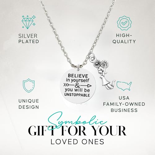 Cheer Necklace – Believe in Yourself & You Will Be Unstoppable Charm Pendant, Cheerleading Jewelry Gift for Teams & Cheerleaders2