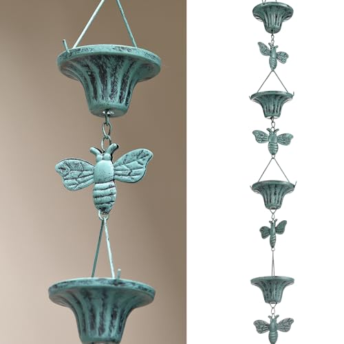 Retrome Bee with Cup Rain Chains, Rain Chain Replacement Downspout for Gutters, 8-1/2 Feet Length