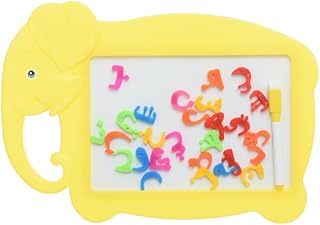 لوحة رسم وكتابة مغناطيسية من البلاستيك بتصميم قابل للمسح على شكل فيل مع حروف أبجدية عربية لتحسين مهارات اللغة والإبداع للأطفال، 20 × 30 سم، أصفر