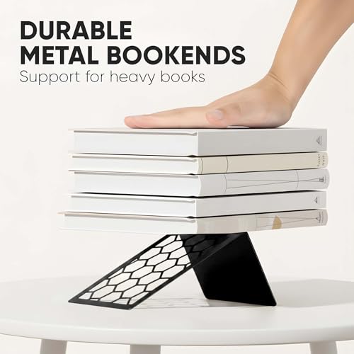 GEOMOD Premium Geometric Black Honeycomb Bookends for Shelves, Metal Book Ends Office, L-Shaped Stopper, Rustproof Decorative Unique Home, 6.25 (L) x 6 (W) inches, 2 Pairs - Geomod, (Pair of 2) by GEOMOD - Used condition - Image 5
