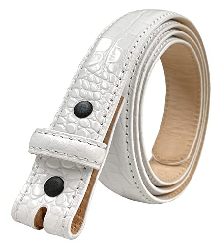 Italian Calfskin Genuine Leather Dress Belt Strap with Snaps 1''(25mm) Wide (Alligator White, 36)