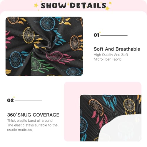 Image of VIGTRO Colorful Dream Catchers Pattern Baby Crib Sheets for Boys Girls, Breathable Soft Fitted Crib Playard Sheets Baby Mattress Sheet, M 52x28x9in