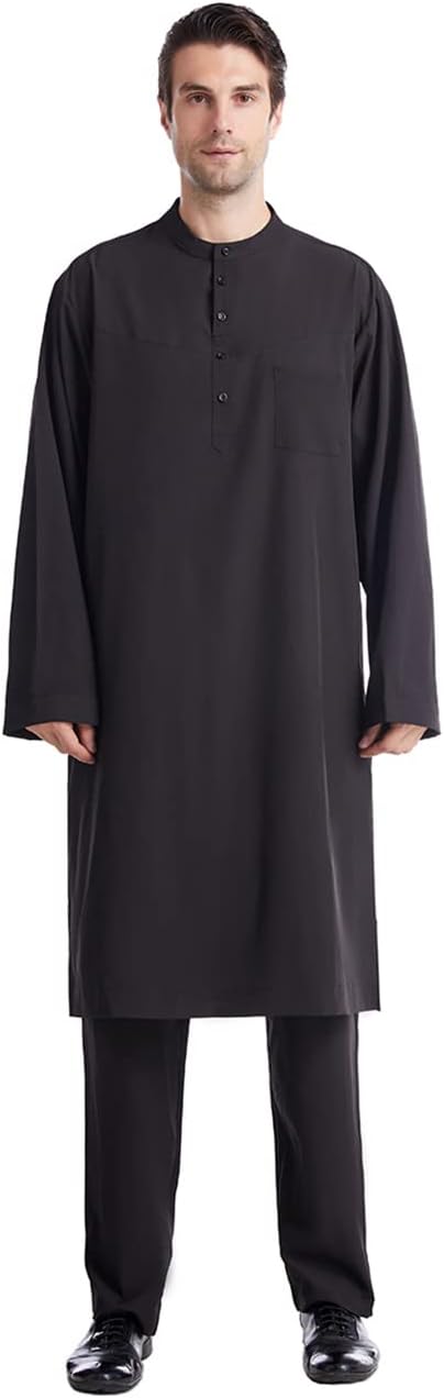 Qianliniuinc Loose Style Middle East Kaftan Dubai Arab Muslim Islamic Men's Clothing Suit Shirt Pants