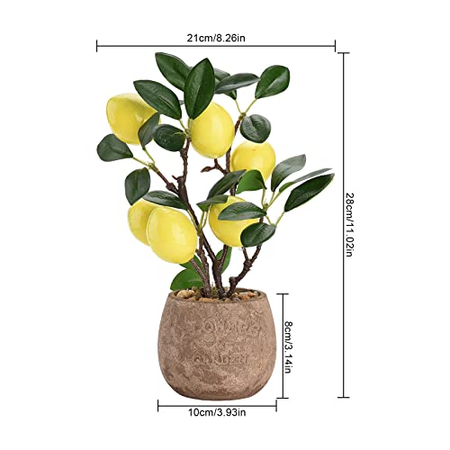 Atrusu 2023 New Artifical Lemon Tree Potted,11 Inch Artifical Fruit Lemon Decor Potted Plants,Lemon Kitchen Decor With Brown Earthenware Basin Pot,6 Heads Lemon Fruits Plant For Home Desk Decor #TOP1