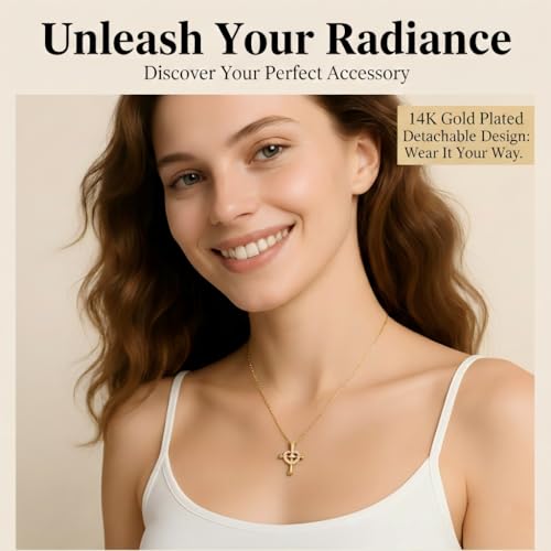 Image of URTHEONE Moissanite Cross Necklace for Women, 925 Sterling Silver 14KGold Plated Necklaces with Sparkling Moissanite Pendant, Faith Women's Jewelry, Trendy Gift for Women Mom Friend