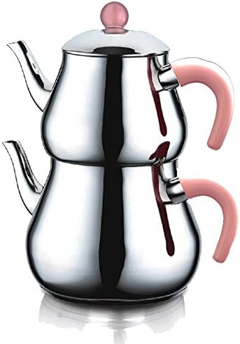 Firat Tuna – Turkish Tea Teapot Set, Stainless Steel, Capacity 2.5 L, Pink Handle