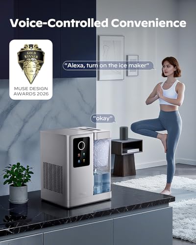 Image of Silonn Nugget Ice Maker Countertop with APP & Voice Control, Self Cleaning Ice Machine with 3L Large Water Tank, 40 lbs /24H Soft Chewable Ice, Portable Pebble Ice Maker for Home and Party, Silver