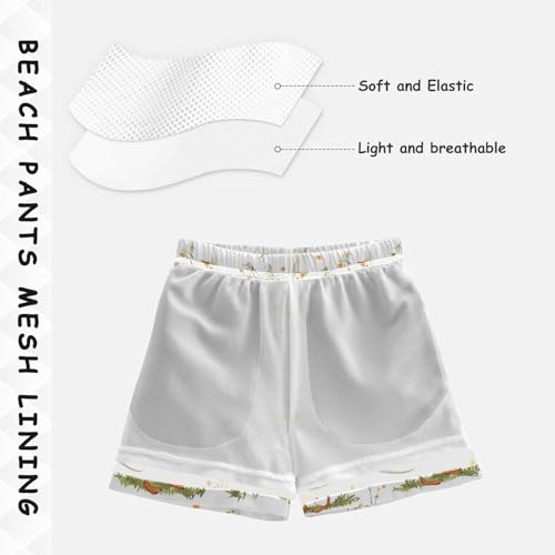 Pigsaly Boys' Swim Board Shorts Yellow Flowers White Geese Goose Boy's Swim Trunks Kids Swimwear 4T4