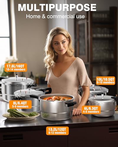 Image of WantJoin 12 Qt Aluminum Pressure Cooker - Gas & Induction Stovetop Compatible Pressure Pot with Release Valve, Multiple Safety Features and Removable Steaming Rack