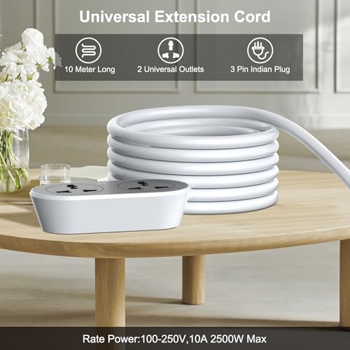 Image of Hoteon Extension Board 10 Meter, 2500W Extension Cord, 10A Heavy Duty Ultra-Long Wire, 2 Universal Outlets Power Cord with Surge Protection, 3-Pins Power Cable for Home Office Indoor Outdoor