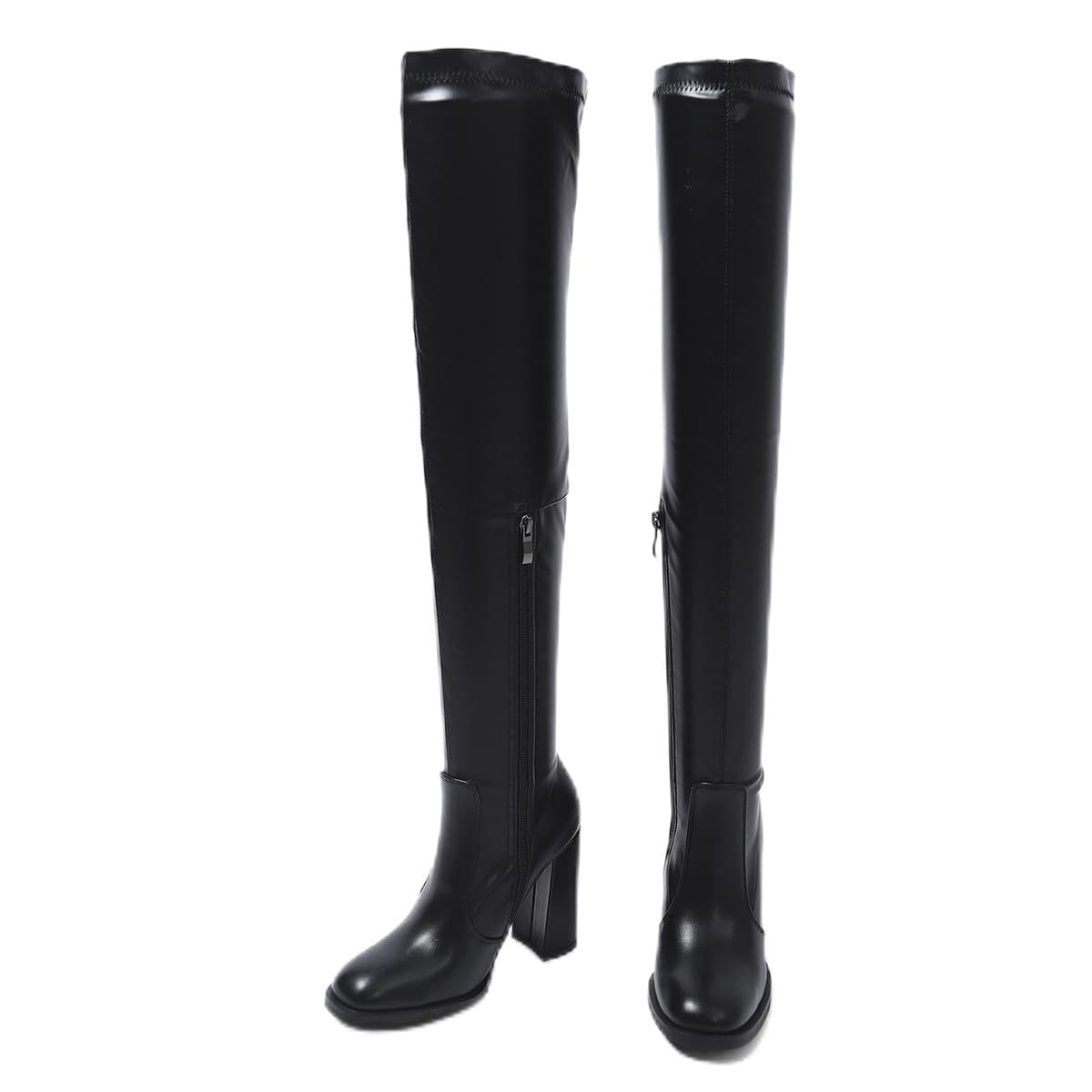 Womens Thigh High Boots Over The Knee leather boot Heels Long Sexy Round Toe Boots