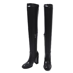 Womens Thigh High Boots Over The Knee leather boot Heels Long Sexy Round Toe Boots