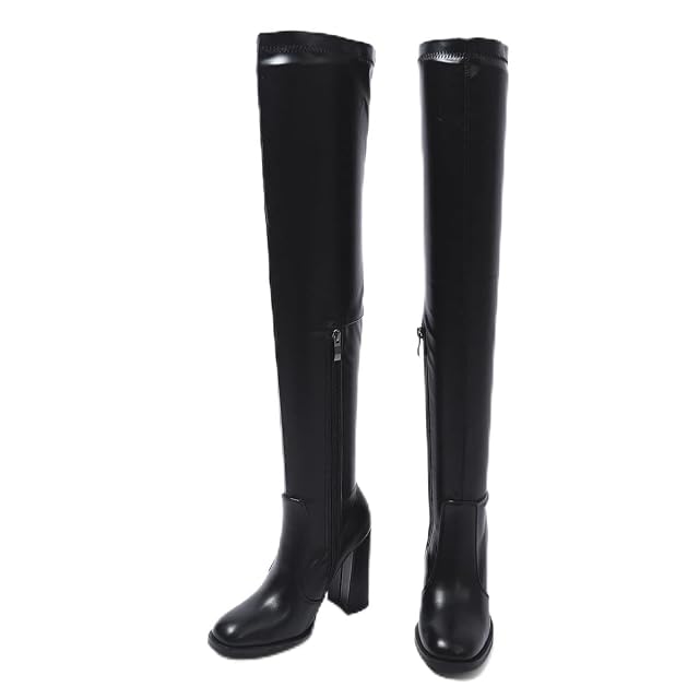 Womens Thigh High Boots Over The Knee leather boot Heels Long Sexy Round Toe Boots