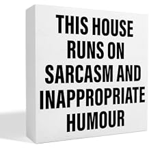 thoqii Home Decor Wooden Box Sign Funny Home Decoration for Living Room Bedroom Housewarming Gifts New Home House Decor, This House Runs on Sarcasm