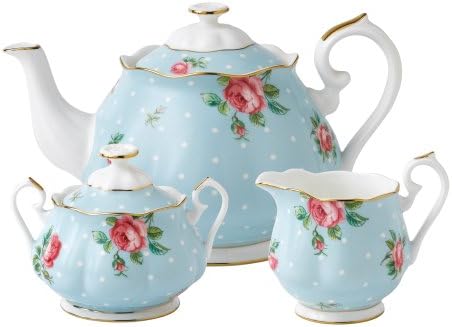 Royal Albert Polka 3-Piece (Teapot, Sugar & Creamer) Tea Set, Blue Multi