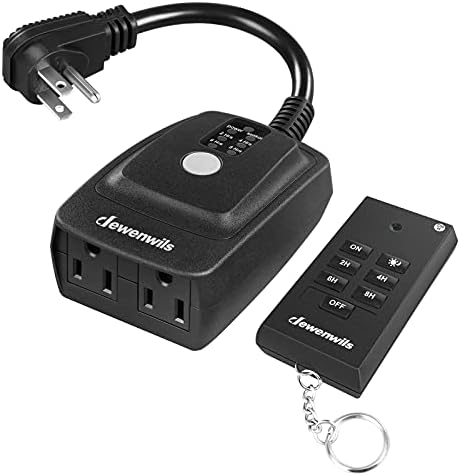 DEWENWILS Light Sensor Timer Waterproof, Plug in Timer Switch, 100 ft Range Remote Control with 2 Grounded Electrical Outlets for Outdoor String Lights, 15A 1/2HP UL Listed