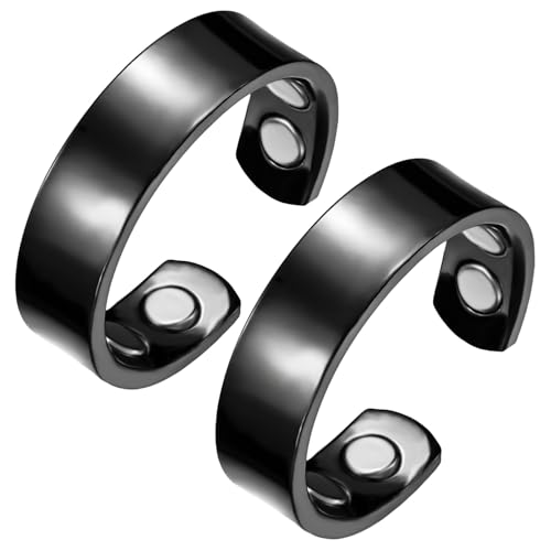 MagEnergy 2PCS Kupferringe für Frauen, 99,99% reiner Kupfer magnetischer Daumenring mit Magnet und Schmuck Geschenkbox (schwarz)