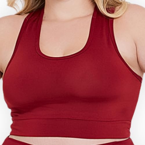 Kit 3 Conjuntos Plus Size Feminino, Academia, Short Cintura Alta e Top Nadador, Suplex (VINHO + PRET