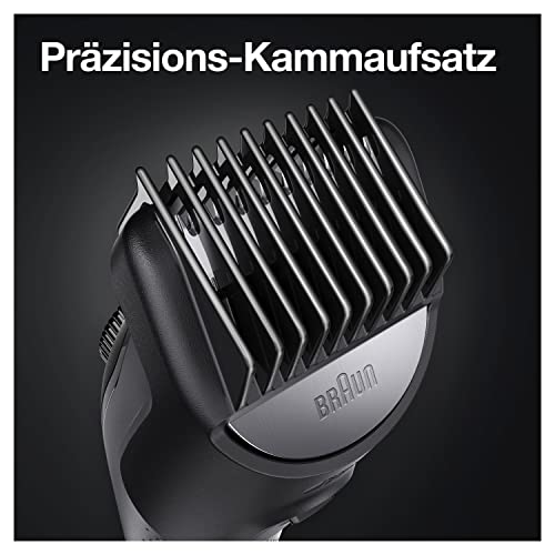 Foto von Braun Barttrimmer 7, Trimmer/Haarschneider Herren, Haarschneidemaschine, für Gesichts- und Kopfhaare, lebenslang scharfe Klingen, 39 Längeneinstellungen, Geschenk Mann, BT7350, schwarz/grau-metallic